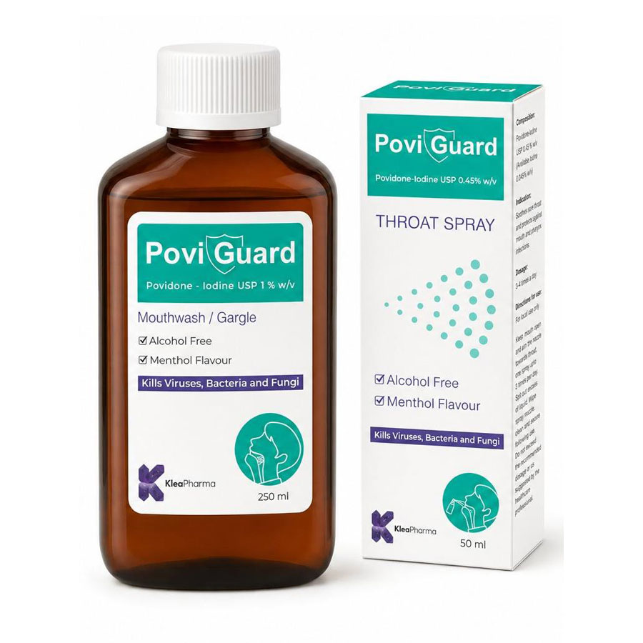 Poviguard povidone-iodine mouthwash and throat spray pack
