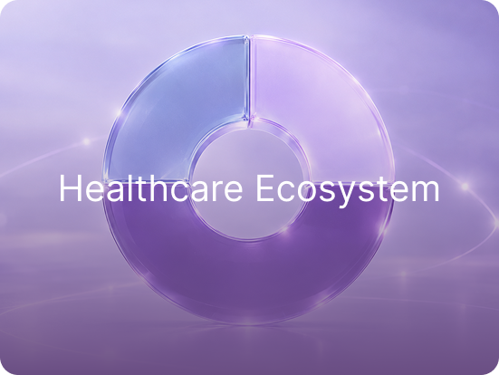 Purple glass ring chart in three segments — healthcare ecosystem