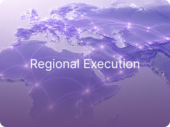 Map of Europe, Africa and the Middle East with glowing connection lines — regional execution